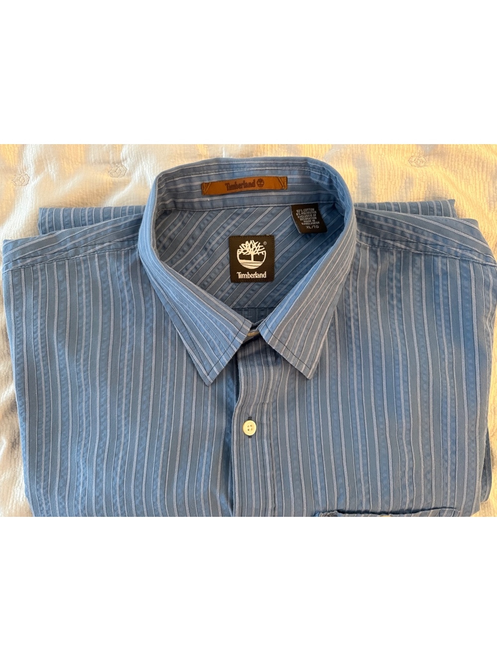 Timberland Men’s XL Tall Blue Striped Button Front Short Sleeve Shirt Cotton